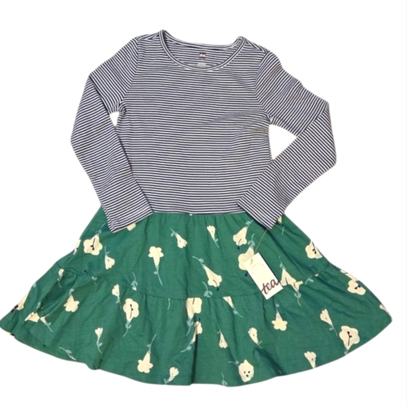 NWT Tea Collection Girl's 7 Cotton Tiered Twirl Dress Stripes Floral Mixed Print - Picture 1 of 5